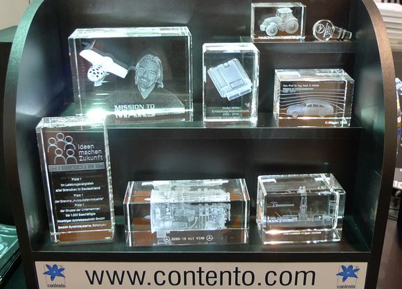 Contento Werbemittel & Promotion auf der PSI 2015 - Laserinnengravur in Glas
