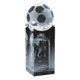 Contento Pokal mit 3D Laserinnengravur (komplexes 3D Modell) in einen Glaspokal mit Fußball (Standardprogramm)
